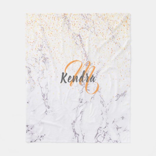 Marmorgold Konfetti Monogramm Name Fleecedecke (Vorderseite)