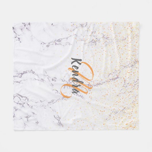 Marmorgold Konfetti Monogramm Name Fleecedecke (Vorderseite (Horizontal))