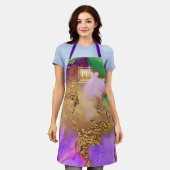 Marmorgold lila grünes Salon Monogramm Schürze (Getragen)