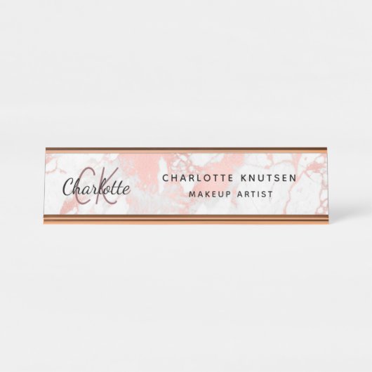 Marmorgold Rose Monogramm modern beruflich Schreibtischnamensplakette (Vorderseite )