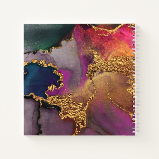 Marmorgoldfarben, lila-blaues Monogramm-Quadrat Notizblock (Rückseite)