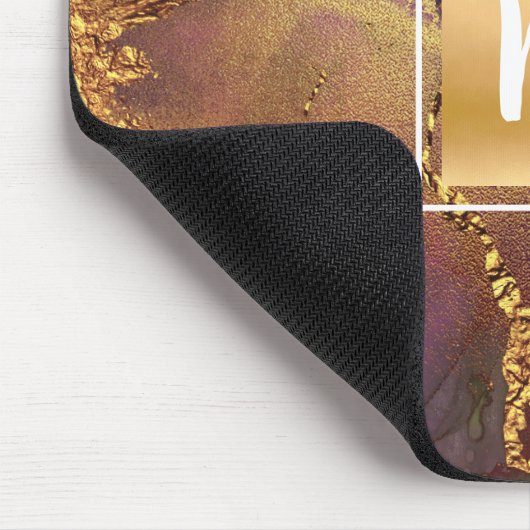 Marmorgoldfarben, lila blaugrün, Monogramm Mousepad (Ecke)