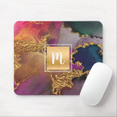 Marmorgoldfarben, lila blaugrün, Monogramm Mousepad (Mit Mouse)
