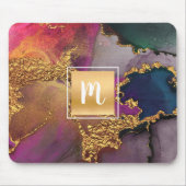Marmorgoldfarben, lila blaugrün, Monogramm Mousepad (Vorne)