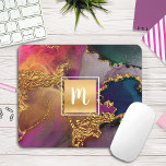 Marmorgoldfarben, lila blaugrün, Monogramm Mousepad<br><div class="desc">Ein funkelnd, Imitat goldfarbenes Quadrat mit einem Schriftzeichen Monogramm-Initial überlagert einen reichen, goldfarbenen, marineblauen, Jägergrün, Rosa und lila Aquarellhintergrund auf diesem eleganten, trendigen, gürtelmäusen, monogrammatierten Mousepad. Macht jedes Mal, wenn Sie es benutzen, eine elegante und stilvolle Aussage. Ein großartiges Geschenk für einen Freund und auch für dich! Geben Sie einfach...</div>