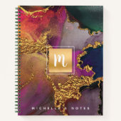 Marmorgoldfarben, lila blaugrün, Monogramm Notizblock (Vorderseite)