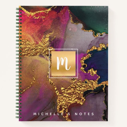 Marmorgoldfarben, lila blaugrün, Monogramm Notizblock (Vorderseite)