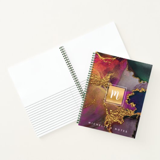 Marmorgoldfarben, lila blaugrün, Monogramm Notizblock (Innenseite)