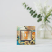 Marmorgoldfarben, Orange, Monogramm Quadratische Visitenkarte (Stehend Vorderseite)