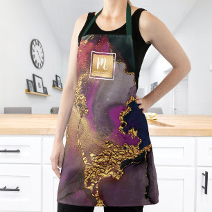 Marmorgoldgold lila Seesalon Monogramm Schürze