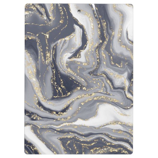 Marmorgrau, weiß und Gold Klemmbrett (Rückseite)