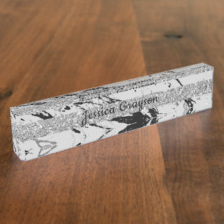 Marmorgrauer silberner SteinGlitzer-eleganter Namensplakette