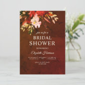 Marmorherbst Brown Fall Floral Brautparty Einladung (Stehend Vorderseite)