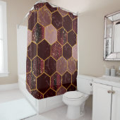Marmorhexagon nahtlose Textur mit Gold Duschvorhang (Beispiel)