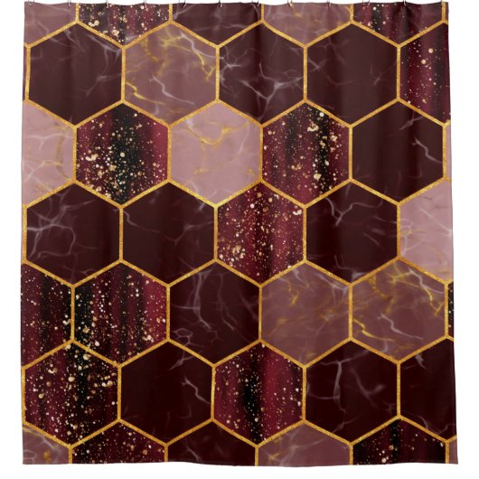Marmorhexagon nahtlose Textur mit Gold Duschvorhang (Vorderseite)