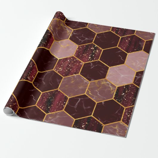 Marmorhexagon nahtlose Textur mit Gold Geschenkpapier (Ungerollt)