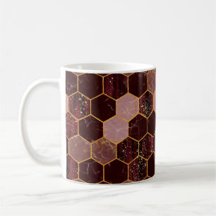 Marmorhexagon nahtlose Textur mit Gold Kaffeetasse