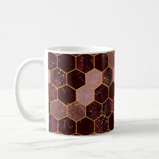 Marmorhexagon nahtlose Textur mit Gold Kaffeetasse (Links)