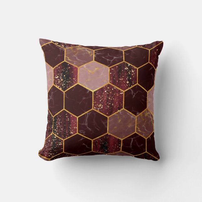 Marmorhexagon nahtlose Textur mit Gold Kissen (Vorderseite)