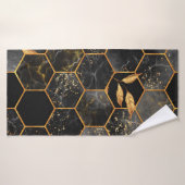Marmorhexagon nahtlose Textur mit goldenen Blätter Badehandtuch (Badehandtuch)