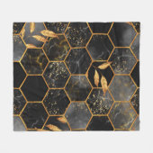Marmorhexagon nahtlose Textur mit goldenen Blätter Fleecedecke (Vorderseite (Horizontal))