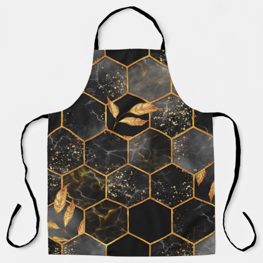Marmorhexagon nahtlose Textur mit goldenen Blätter Schürze (Vorderseite)