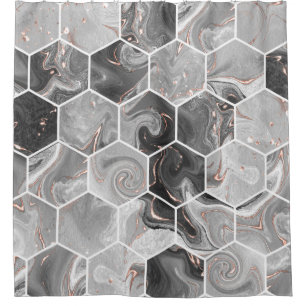 Marmorhexagon nahtlose Textur mit Goldmuster Duschvorhang
