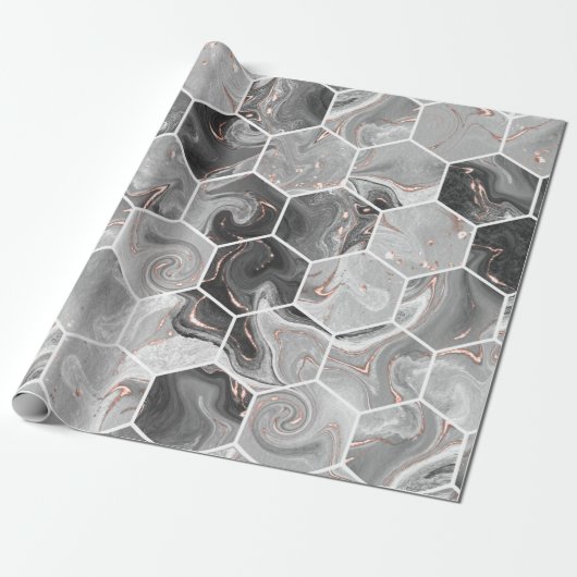 Marmorhexagon nahtlose Textur mit Goldmuster Geschenkpapier (Ungerollt)