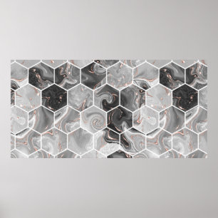 Marmorhexagon nahtlose Textur mit Goldmuster Poster