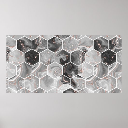 Marmorhexagon nahtlose Textur mit Goldmuster Poster (Vorne)