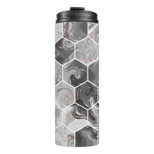 Marmorhexagon nahtlose Textur mit Goldmuster Thermosbecher (Vorderseite)