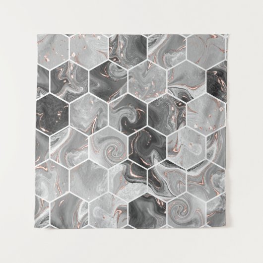 Marmorhexagon nahtlose Textur mit Goldmuster Wandteppich (Vorderseite)
