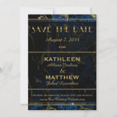 Marmorhochzeit in Navy Blue & (Imitate) Save The Date (Vorderseite)