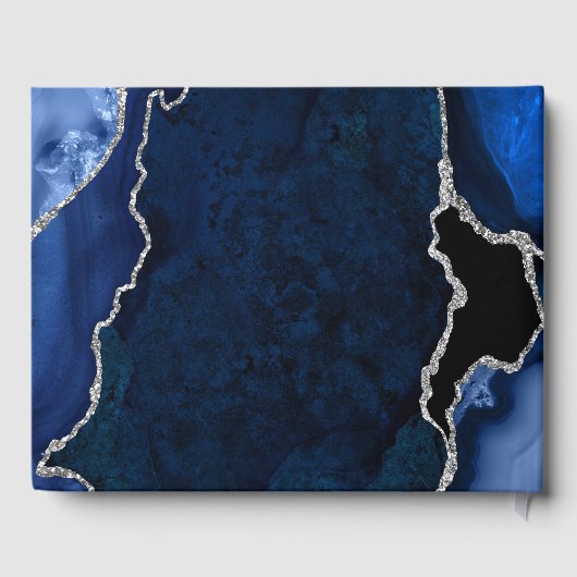 Marmorhochzeit in Navy Blue und Silver Agate Gästebuch (Rückseite)