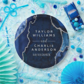 Marmorhochzeit in Navy Blue und Silver Agate Pappteller (Party)