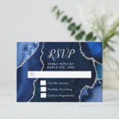 Marmorhochzeit in Navy Blue und Silver Agate RSVP Karte (Stehend Vorderseite)