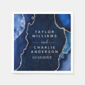 Marmorhochzeit in Navy Blue und Silver Agate Serviette (Vorderseite)