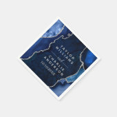Marmorhochzeit in Navy Blue und Silver Agate Serviette (Ecke)