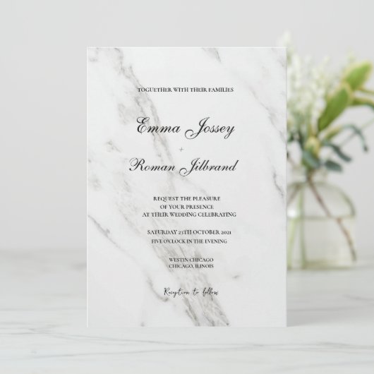 Marmorhochzeit minimalistisch elegant einladung (Stehend Vorderseite)