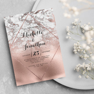 Marmorhochzeit mit geometrischem Rosengold Einladung