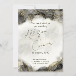 Marmorhochzeit mit schwarzem und goldenem Kamm Einladung