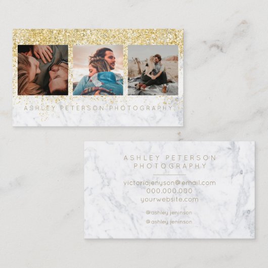 Marmorhochzeitfotografie Chic Gold Typografie Visitenkarte (Vorne/Hinten)