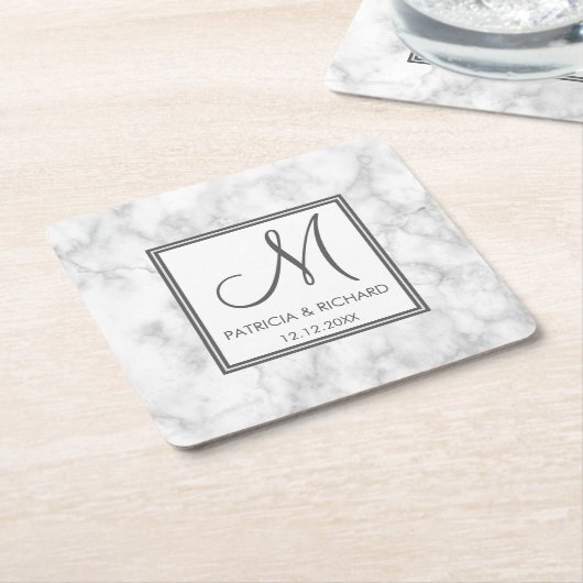 Marmorhochzeits-Monogramm Rechteckiger Pappuntersetzer (angewinkelt)