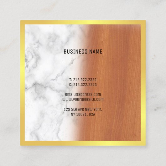Marmorholz Schwarz Gold Elegante Luxus-Vorlage Quadratische Visitenkarte (Rückseite)