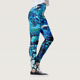 Marmorierte Abstrakte blaue Flüssig-Wasser-Legging Leggings
