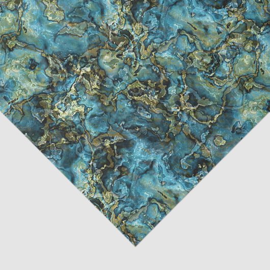 Marmorierte Aquamarine türkisfarbene Imitate Gold Seidenpapier (Ausschnitt)