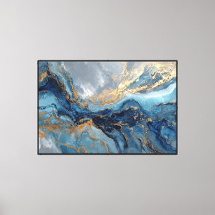 Marmorierte Blaue und Goldene Abstrakte Landschaft Leinwanddruck
