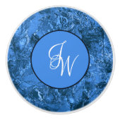 Marmorierte blaue verschlungene Initialen Keramikknauf (Vorderseite)