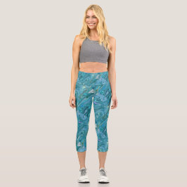 Marmorierte Blues Abstrakt Hochwaldkraut Capri Leggings