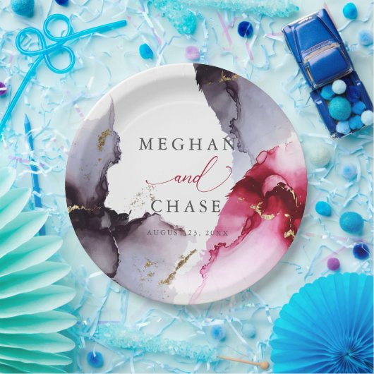 Marmorierte Crimson- und Amethyst-Papierplatte Pappteller (Party)